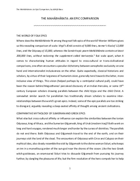 THE MAHĀBHĀRATA: AN EPIC COMPARISON .